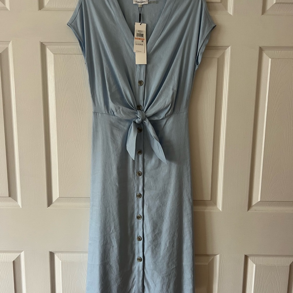 Calvin Klein Light Blue Button-Down Midi Dress